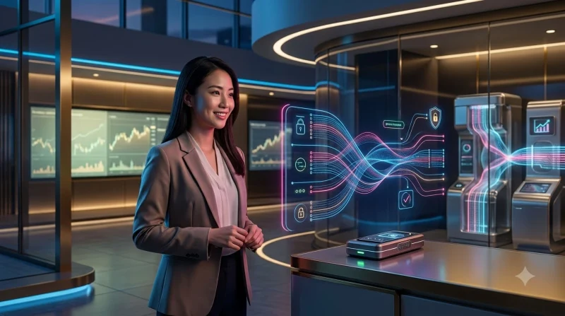Ảnh minh họa lý do theo dõi giao dịch trên nền tảng cao cấp với màn hình sổ giao dịch hologram