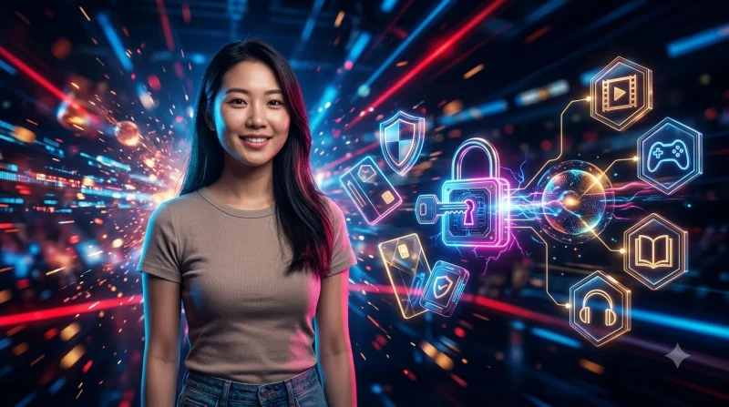 Điện thoại thông minh được bảo vệ bởi khiên hologram với biểu tượng khóa và mũi tên an toàn đi lên