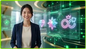 Hologram giao diện hiển thị các biểu tượng thưởng slot arcade