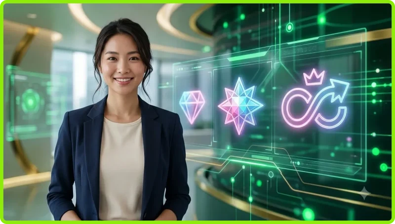Hologram giao diện hiển thị các biểu tượng thưởng slot arcade
