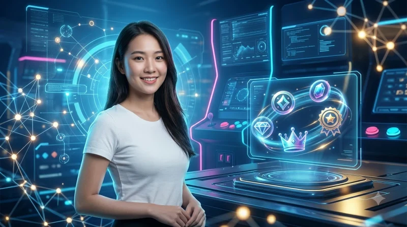 Hologram giao diện hiển thị các biểu tượng thưởng slot arcade