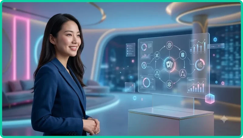 Minh họa người chia bài chuyên nghiệp trong môi trường game chiến thuật cao cấp