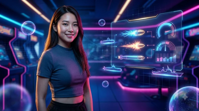 Phòng điều khiển dưới đại dương với nhiều màn hình hologram hiển thị các chiến thuật quản lý đạn và quỹ đạo bắn