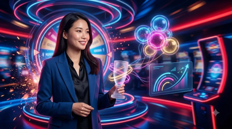 Thiết bị di động hiển thị vòng quay arcade spin game với các biểu tượng bảo mật, tốc độ và phần thưởng